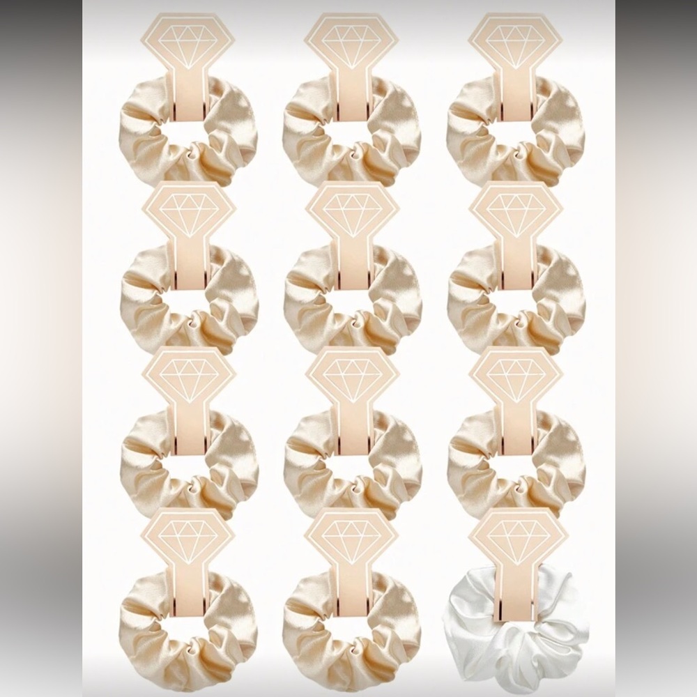 Bachelorette Bridesmaids Satin Scrunchie Hair Ties - Cream (Set of 12)